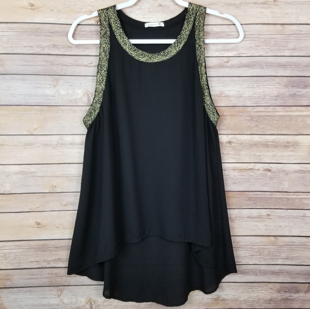Soprano Sheer Tank Top Gold Trimmed Size Small